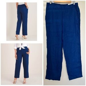 Chico’s Linen Elastic Pull On Straight Leg Pant Eclipse Blue Style 570303564